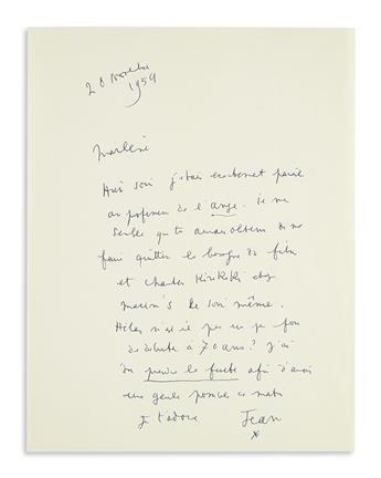 COCTEAU, JEAN. Two Autograph Letters Signed, Jean / [asterisk], to Marlene Dietrich (Marlene or Marlene dear), in French.